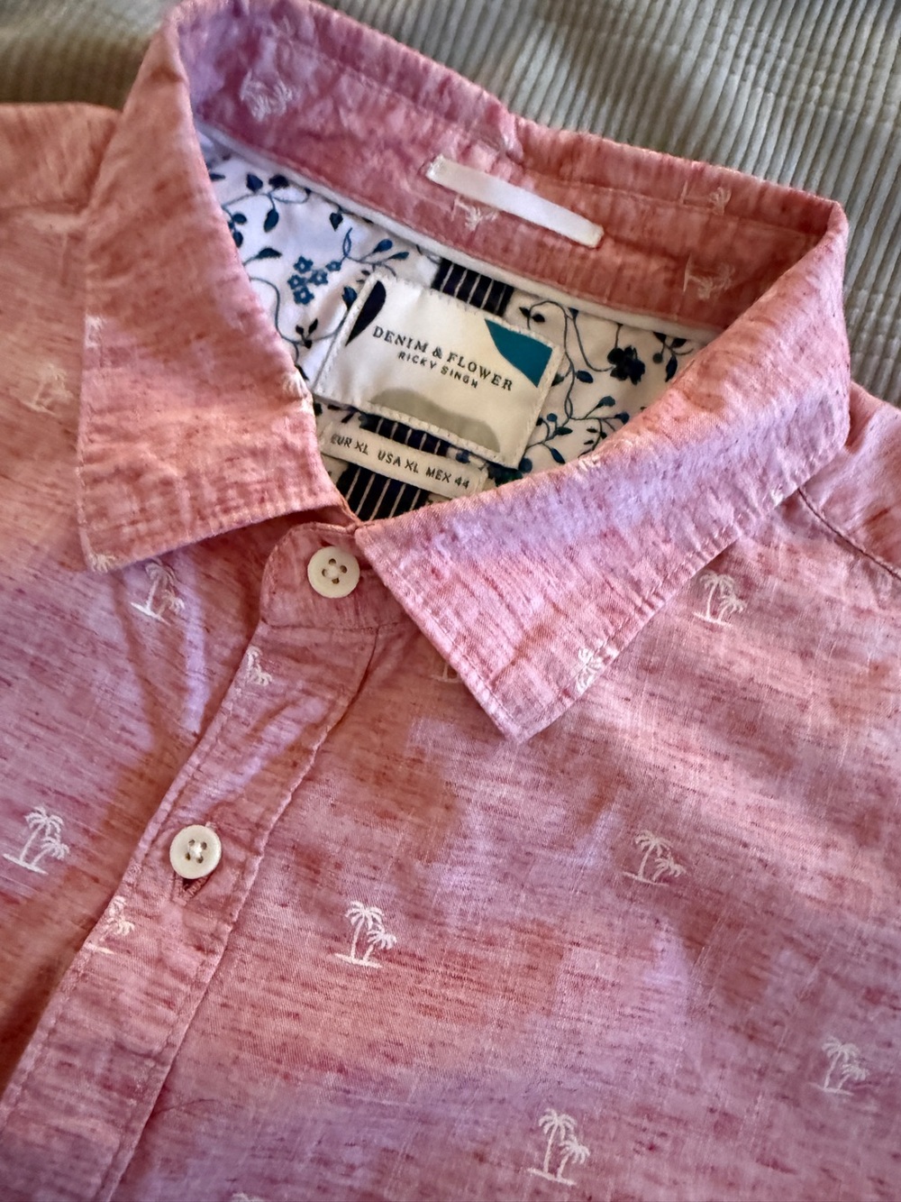 Denim & Flower Men’s Palm Tree Short Sleeve Shirt – Size XL – Pink